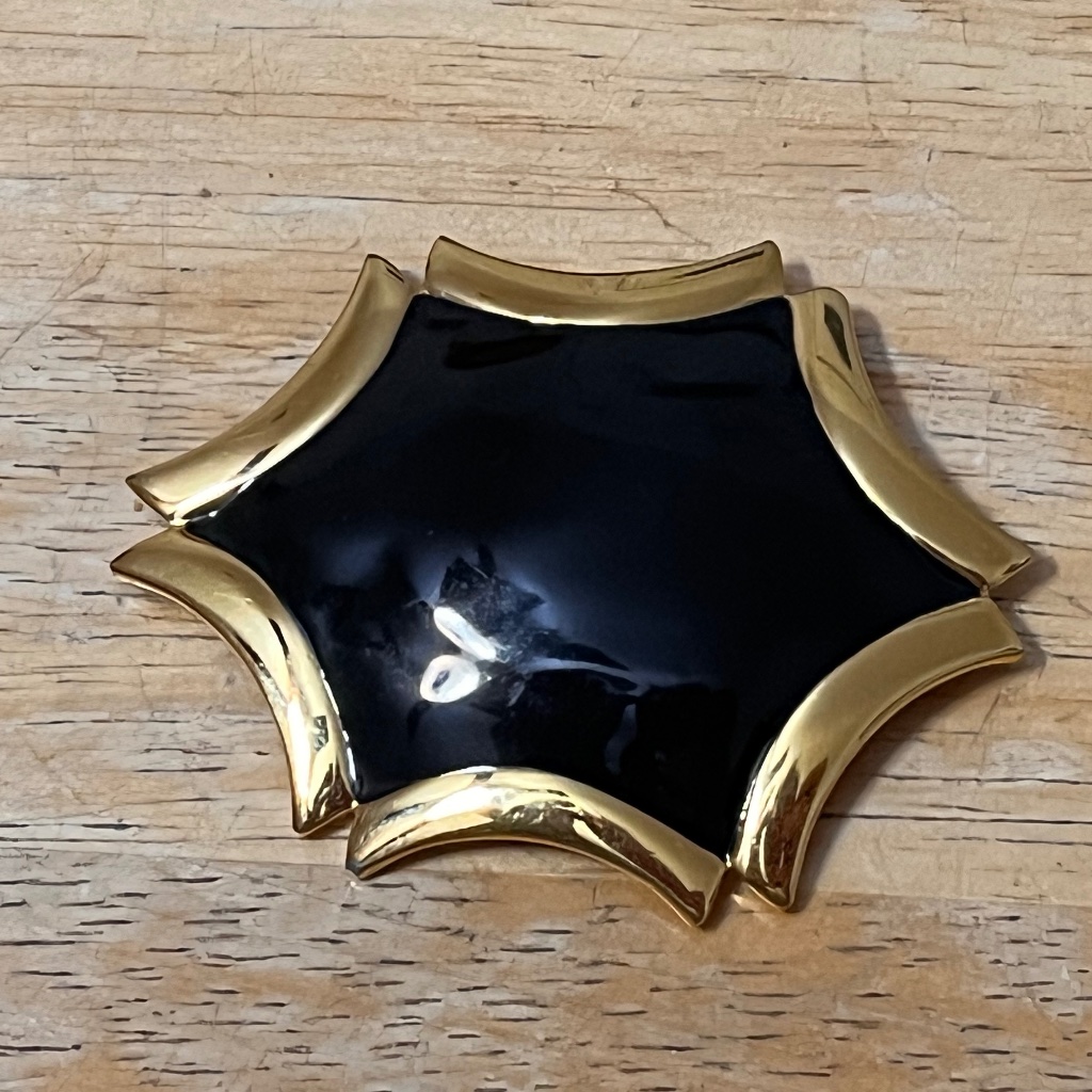 Vintage 80’s Monet Brooch Black & Gold - Marked/Signed On Back - 2.5”